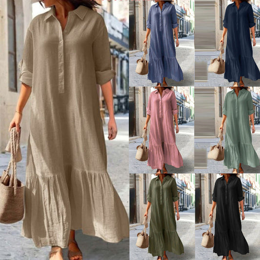 📢📢50% OFF !! ⏰Women's Vintage Lapel Neck Long Dress