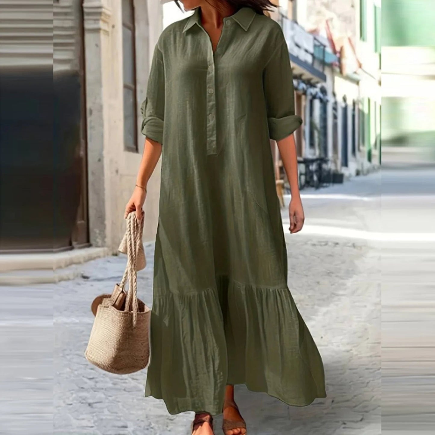 📢📢50% OFF !! ⏰Women's Vintage Lapel Neck Long Dress