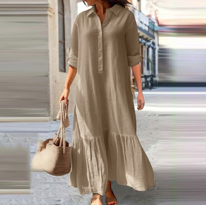 📢📢50% OFF !! ⏰Women's Vintage Lapel Neck Long Dress