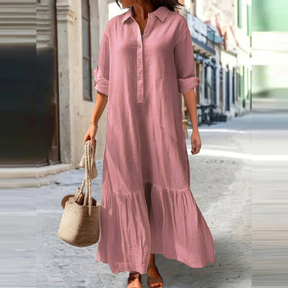 📢📢50% OFF !! ⏰Women's Vintage Lapel Neck Long Dress