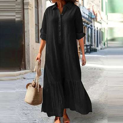 📢📢50% OFF !! ⏰Women's Vintage Lapel Neck Long Dress