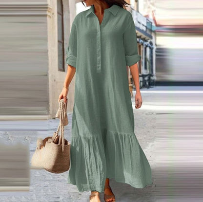 📢📢50% OFF !! ⏰Women's Vintage Lapel Neck Long Dress