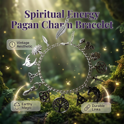 📿  50% OFF! ✨ Vintage Pagan Charm Bracelet – Spiritual Symbols, Antique Silver, Bohemian Style 🌙
