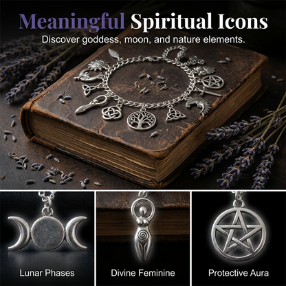 📿  50% OFF! ✨ Vintage Pagan Charm Bracelet – Spiritual Symbols, Antique Silver, Bohemian Style 🌙