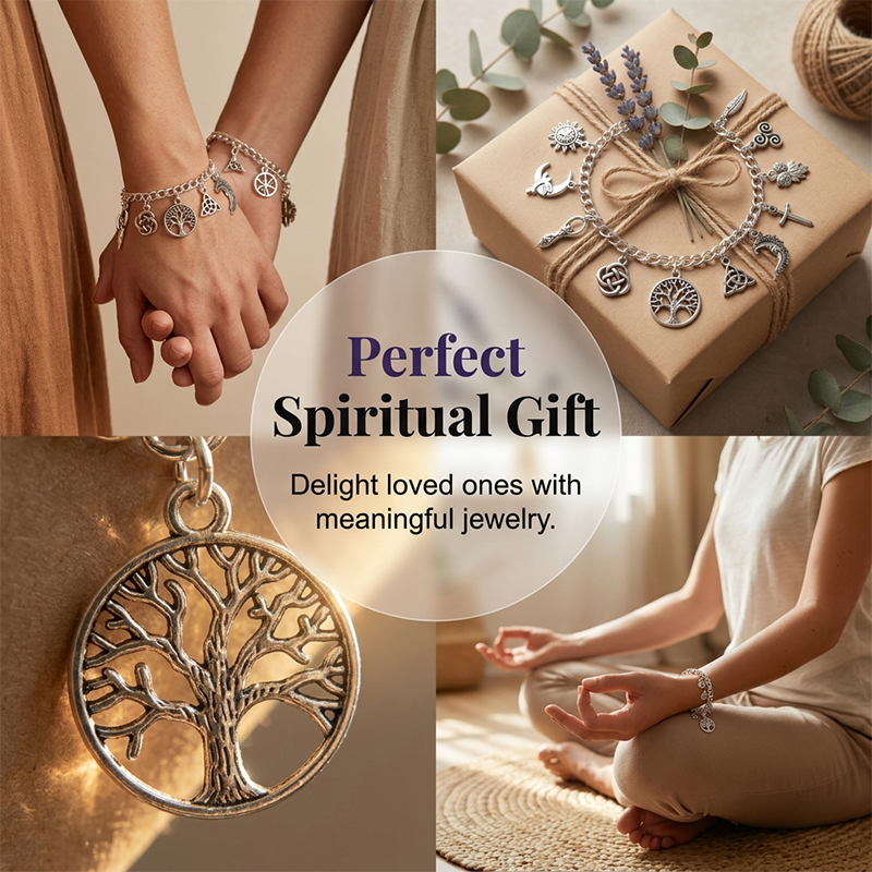📿  50% OFF! ✨ Vintage Pagan Charm Bracelet – Spiritual Symbols, Antique Silver, Bohemian Style 🌙