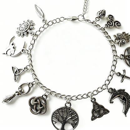 📿  50% OFF! ✨ Vintage Pagan Charm Bracelet – Spiritual Symbols, Antique Silver, Bohemian Style 🌙