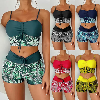 🔥While Supplies Last 50% OFF!Flattering High-Waist Bikini Set | Sporty Boxer Cut & Chic Lace-Up Top | Quick-Dry Tummy Control Beachwear