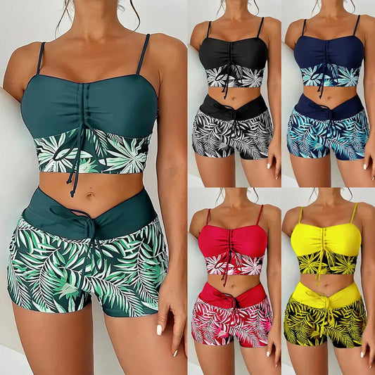 🔥While Supplies Last 50% OFF!Flattering High-Waist Bikini Set | Sporty Boxer Cut & Chic Lace-Up Top | Quick-Dry Tummy Control Beachwear
