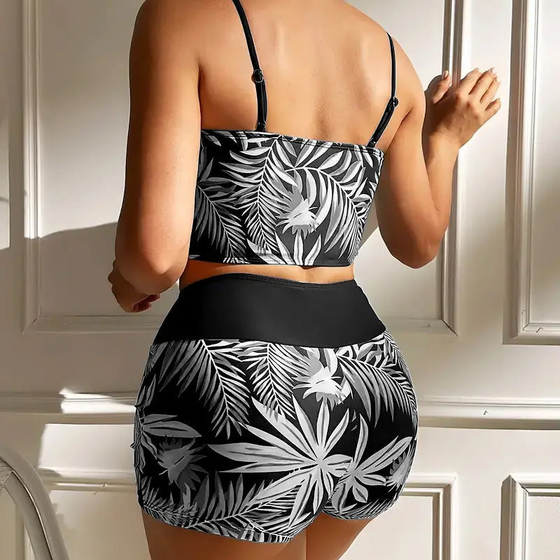 🔥While Supplies Last 50% OFF!Flattering High-Waist Bikini Set | Sporty Boxer Cut & Chic Lace-Up Top | Quick-Dry Tummy Control Beachwear