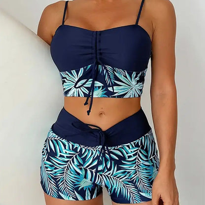 🔥While Supplies Last 50% OFF!Flattering High-Waist Bikini Set | Sporty Boxer Cut & Chic Lace-Up Top | Quick-Dry Tummy Control Beachwear