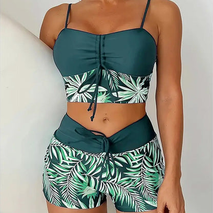 🔥While Supplies Last 50% OFF!Flattering High-Waist Bikini Set | Sporty Boxer Cut & Chic Lace-Up Top | Quick-Dry Tummy Control Beachwear
