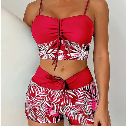 🔥While Supplies Last 50% OFF!Flattering High-Waist Bikini Set | Sporty Boxer Cut & Chic Lace-Up Top | Quick-Dry Tummy Control Beachwear