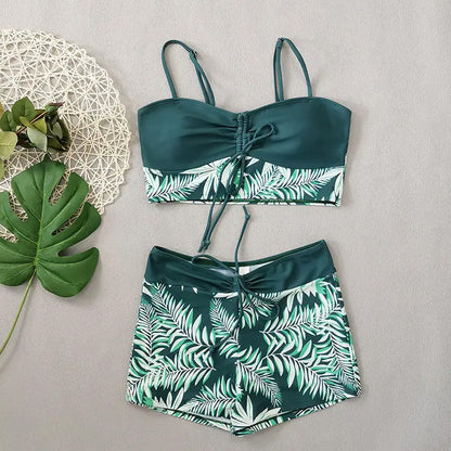 🔥While Supplies Last 50% OFF!Flattering High-Waist Bikini Set | Sporty Boxer Cut & Chic Lace-Up Top | Quick-Dry Tummy Control Beachwear