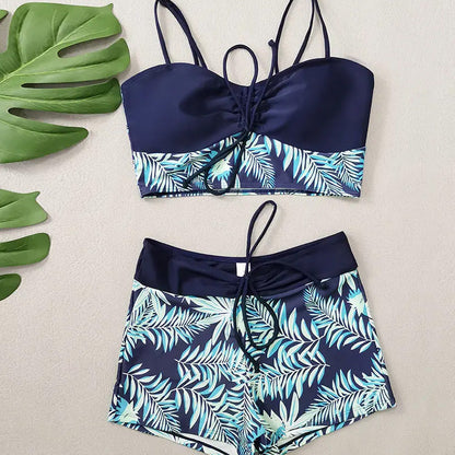 🔥While Supplies Last 50% OFF!Flattering High-Waist Bikini Set | Sporty Boxer Cut & Chic Lace-Up Top | Quick-Dry Tummy Control Beachwear