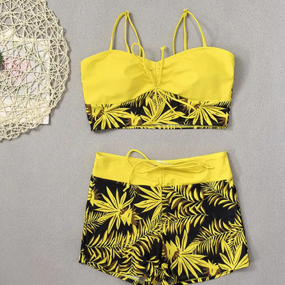 🔥While Supplies Last 50% OFF!Flattering High-Waist Bikini Set | Sporty Boxer Cut & Chic Lace-Up Top | Quick-Dry Tummy Control Beachwear
