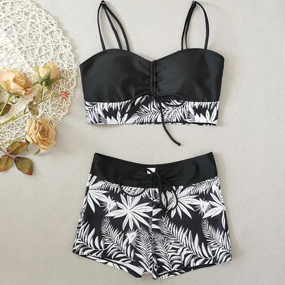 🔥While Supplies Last 50% OFF!Flattering High-Waist Bikini Set | Sporty Boxer Cut & Chic Lace-Up Top | Quick-Dry Tummy Control Beachwear