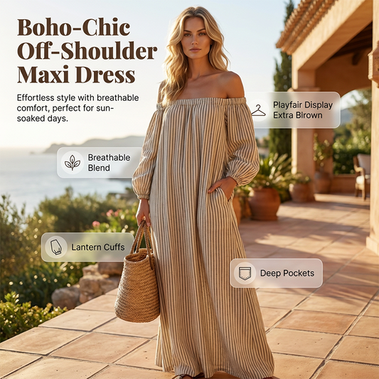 🌸 50% OFF NOW! 🌸Women's Off-Shoulder Maxi Dress Lantern Sleeve Dress