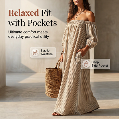 🌸 50% OFF NOW! 🌸Women's Off-Shoulder Maxi Dress Lantern Sleeve Dress