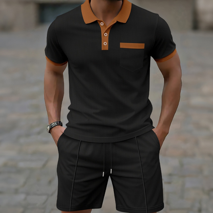 🥳2026 HOT SALE 50% OFF！🥳💞Summer Casual Waffle Knit 2-Piece Set for Men