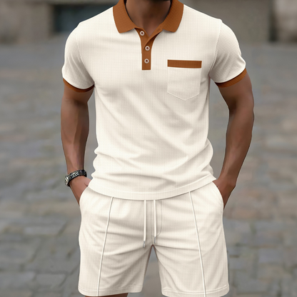 🥳2026 HOT SALE 50% OFF！🥳💞Summer Casual Waffle Knit 2-Piece Set for Men