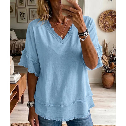 👚✨ Stylish V-neck top – breathable, loose fit, perfect for casual summer days!