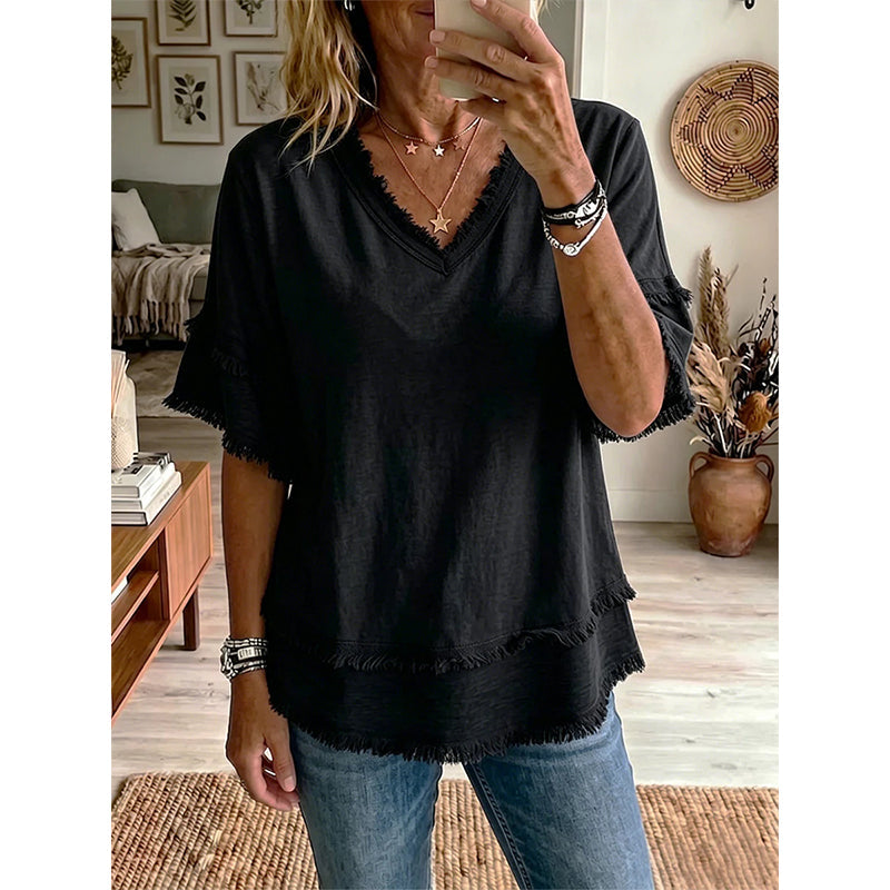 👚✨ Stylish V-neck top – breathable, loose fit, perfect for casual summer days!