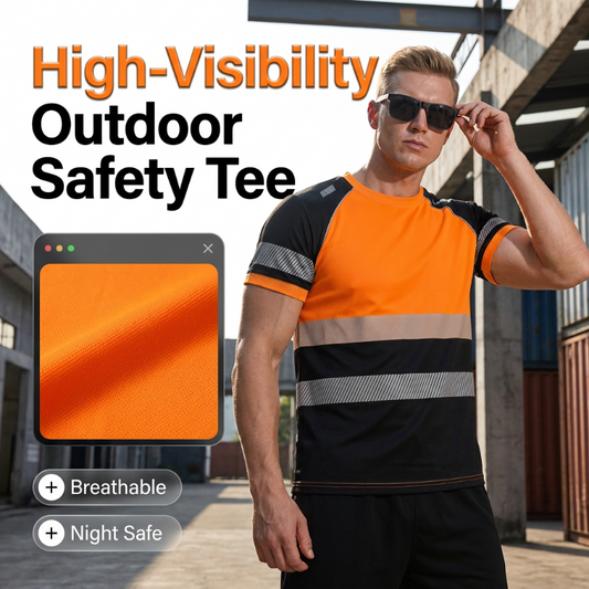 📢📢50% OFF !! ⏰Men’s Fluorescent Color Block Athletic Shirt Outdoor Safety Tee