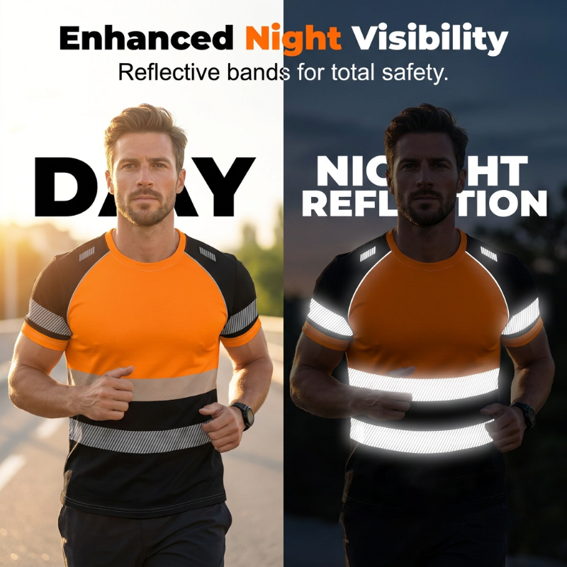 📢📢50% OFF !! ⏰Men’s Fluorescent Color Block Athletic Shirt Outdoor Safety Tee