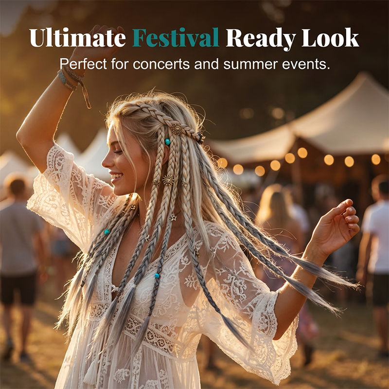 💇‍♀️ 50% OFF! ✨ Maillard Style Pre-Braided Hair Extensions – Bohemian Braids, Metallic Accents, Festival Ready 🌸