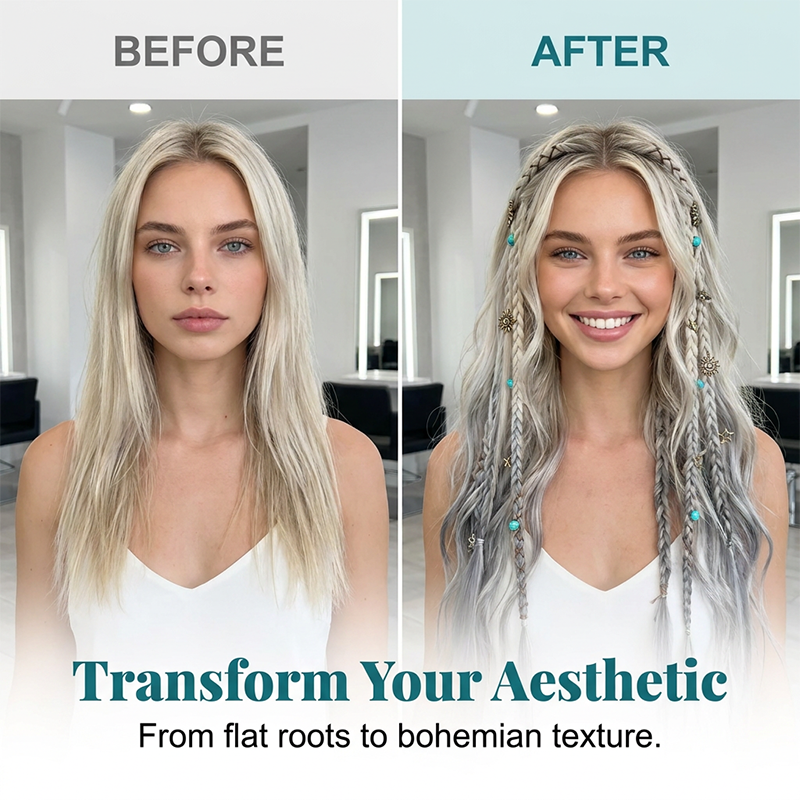 💇‍♀️ 50% OFF! ✨ Maillard Style Pre-Braided Hair Extensions – Bohemian Braids, Metallic Accents, Festival Ready 🌸