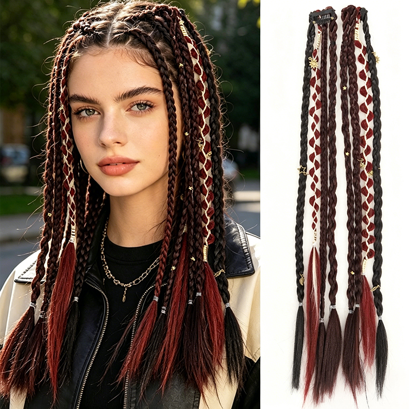 💇‍♀️ 50% OFF! ✨ Maillard Style Pre-Braided Hair Extensions – Bohemian Braids, Metallic Accents, Festival Ready 🌸