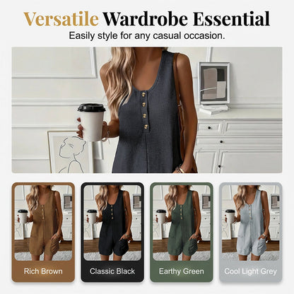 👗 50% OFF – Limited Time ✨ Women's Sleeveless Button-Front Romper – Chic, Breezy & Effortless Style! | Flattering Fit, Perfect for Summer 🌴☀️