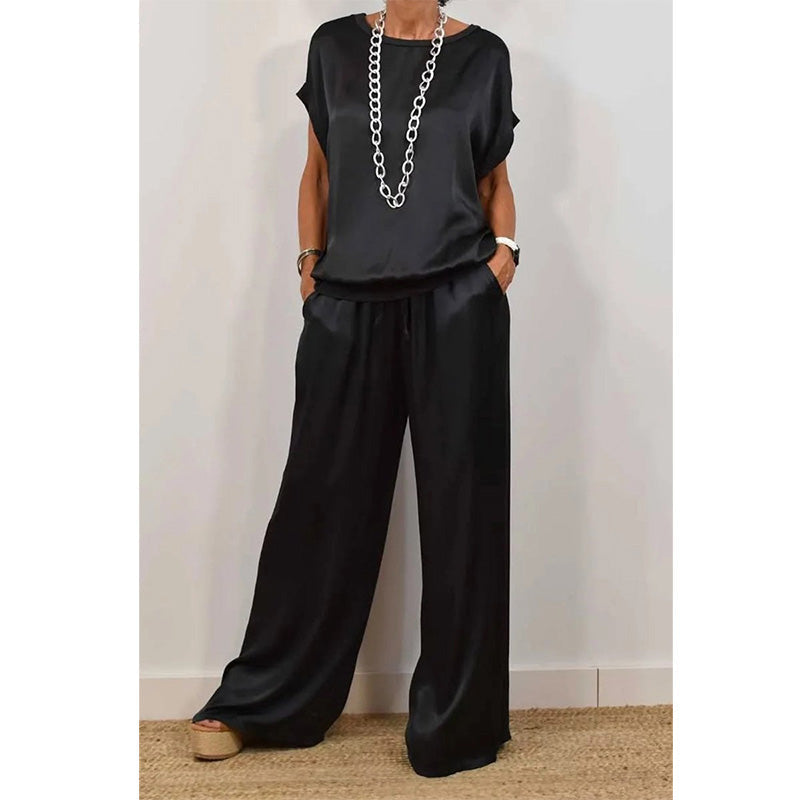 🔥50% OFF | Women's Elegant Top & Wide-Leg Pant Set – Breathable Cool Fabric, Wear At Home & Out!