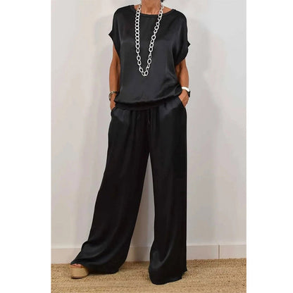 🔥50% OFF | Women's Elegant Top & Wide-Leg Pant Set – Breathable Cool Fabric, Wear At Home & Out!