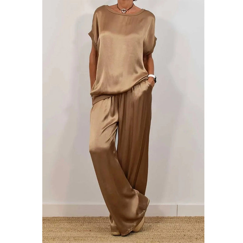 🔥50% OFF | Women's Elegant Top & Wide-Leg Pant Set – Breathable Cool Fabric, Wear At Home & Out!
