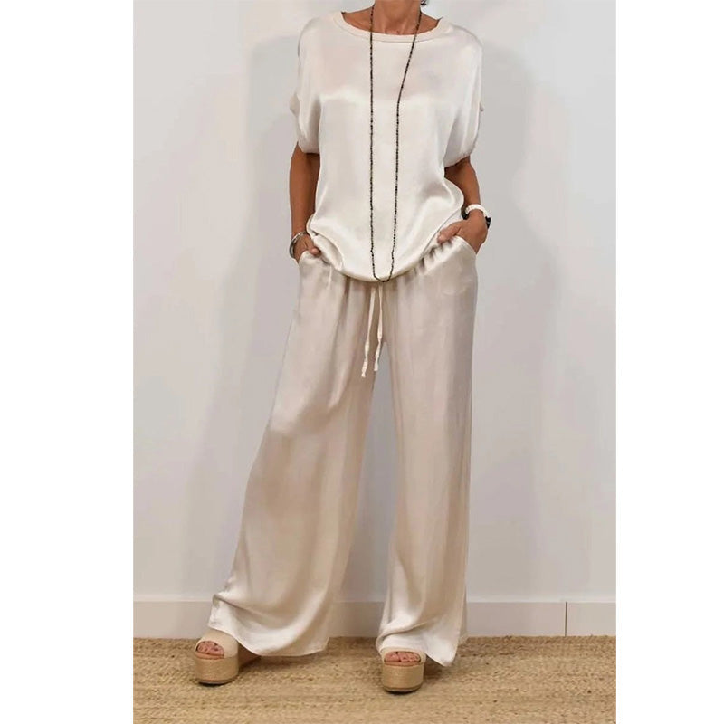 🔥50% OFF | Women's Elegant Top & Wide-Leg Pant Set – Breathable Cool Fabric, Wear At Home & Out!