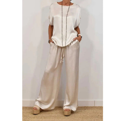 🔥50% OFF | Women's Elegant Top & Wide-Leg Pant Set – Breathable Cool Fabric, Wear At Home & Out!