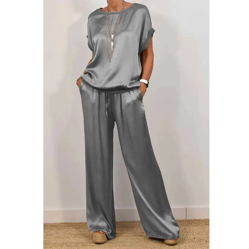 🔥50% OFF | Women's Elegant Top & Wide-Leg Pant Set – Breathable Cool Fabric, Wear At Home & Out!
