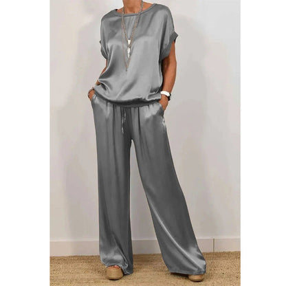 🔥50% OFF | Women's Elegant Top & Wide-Leg Pant Set – Breathable Cool Fabric, Wear At Home & Out!