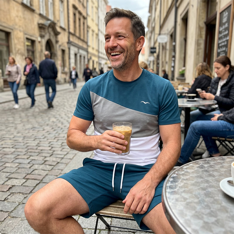 👕🩳 Men Color-Block T-Shirt and Shorts Set – 50% OFF! Bold color-block design, relaxed fit, breathable fabric – your go-to summer set. 🔥☀️