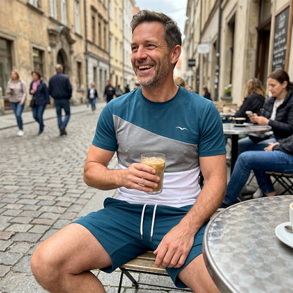 👕🩳 Men Color-Block T-Shirt and Shorts Set – 50% OFF! Bold color-block design, relaxed fit, breathable fabric – your go-to summer set. 🔥☀️