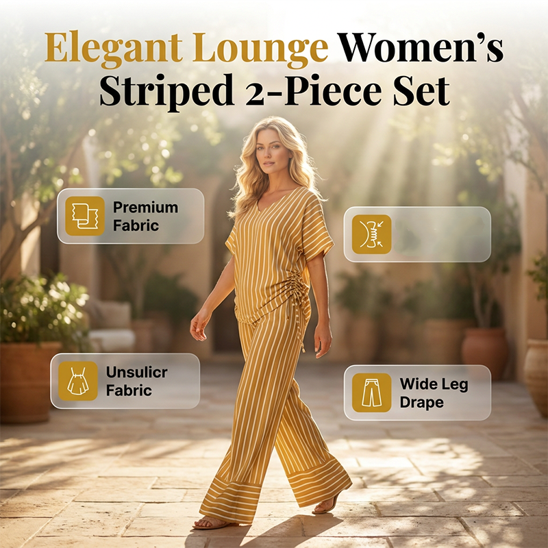 ⏰💰 50% OFF – Women's Striped 2-Piece Set – Top + Wide-Leg Pants | Effortless Matching Outfit in 1 Click! | Perfect for Any Occasion 👚👖💛