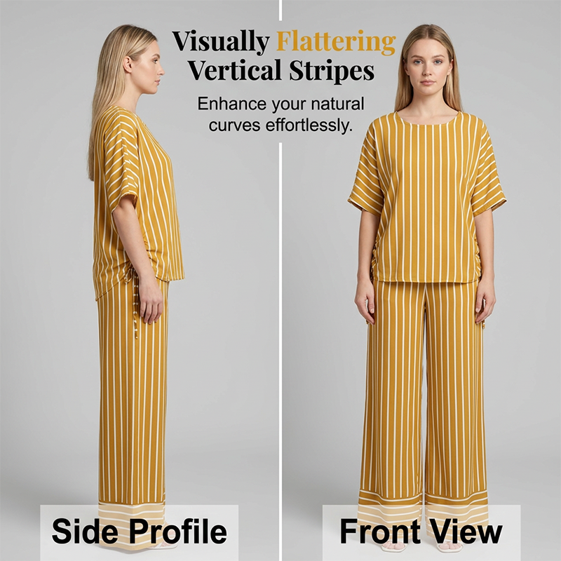 ⏰💰 50% OFF – Women's Striped 2-Piece Set – Top + Wide-Leg Pants | Effortless Matching Outfit in 1 Click! | Perfect for Any Occasion 👚👖💛