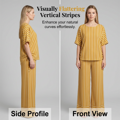 ⏰💰 50% OFF – Women's Striped 2-Piece Set – Top + Wide-Leg Pants | Effortless Matching Outfit in 1 Click! | Perfect for Any Occasion 👚👖💛