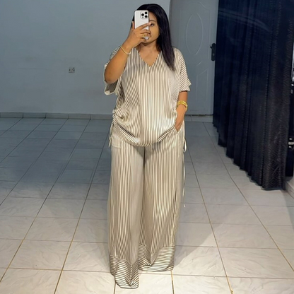 ⏰💰 50% OFF – Women's Striped 2-Piece Set – Top + Wide-Leg Pants | Effortless Matching Outfit in 1 Click! | Perfect for Any Occasion 👚👖💛