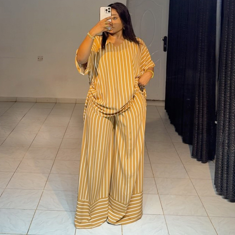 ⏰💰 50% OFF – Women's Striped 2-Piece Set – Top + Wide-Leg Pants | Effortless Matching Outfit in 1 Click! | Perfect for Any Occasion 👚👖💛