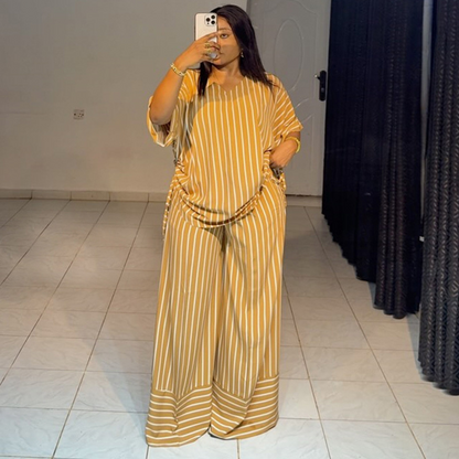 ⏰💰 50% OFF – Women's Striped 2-Piece Set – Top + Wide-Leg Pants | Effortless Matching Outfit in 1 Click! | Perfect for Any Occasion 👚👖💛