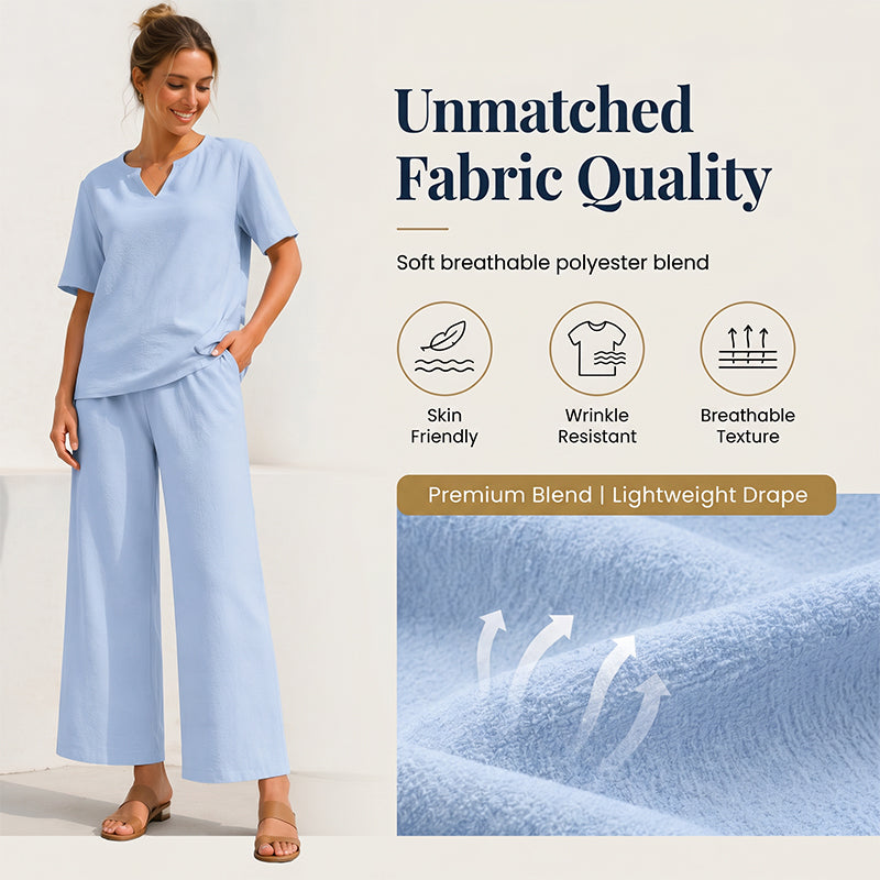 💃✨ 50% OFF – Women's V-Neck Top & Wide-Leg Pants Set – Effortless Style, Instant Elegance! | Flattering V-Neck + Flowy Pants | Ready-to-Wear Matching Set 👚👖