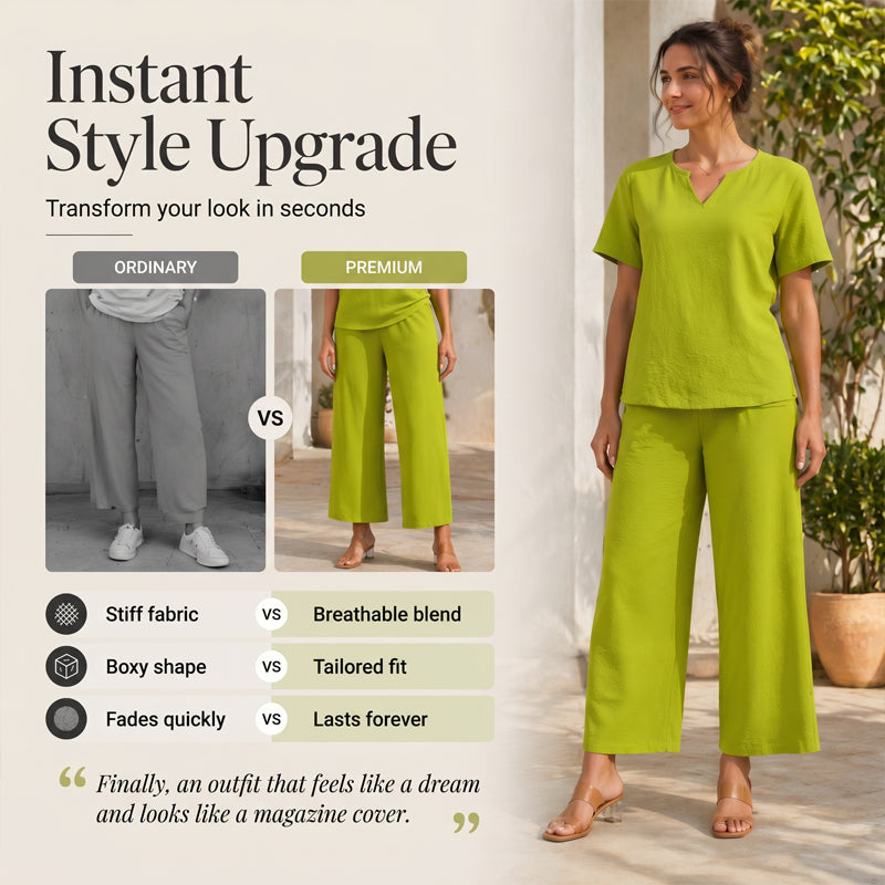 💃✨ 50% OFF – Women's V-Neck Top & Wide-Leg Pants Set – Effortless Style, Instant Elegance! | Flattering V-Neck + Flowy Pants | Ready-to-Wear Matching Set 👚👖
