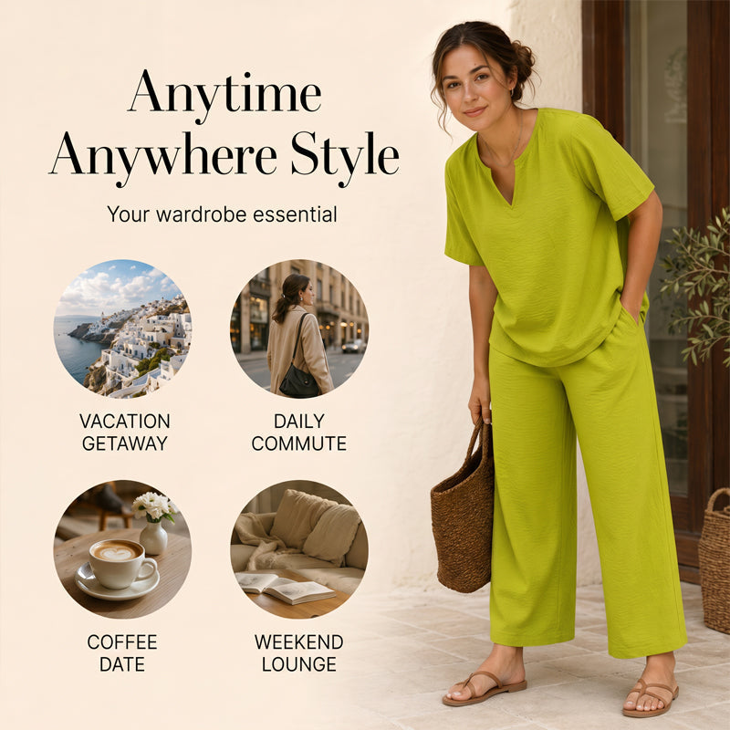 💃✨ 50% OFF – Women's V-Neck Top & Wide-Leg Pants Set – Effortless Style, Instant Elegance! | Flattering V-Neck + Flowy Pants | Ready-to-Wear Matching Set 👚👖
